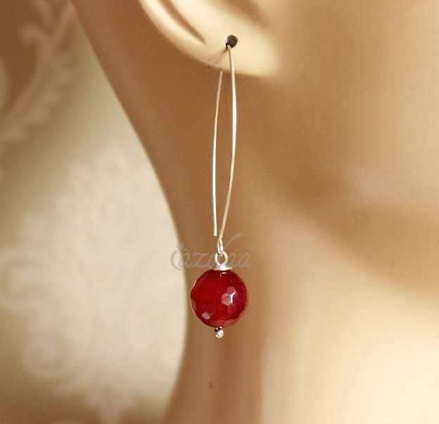 Maroon chalcedony Sterling silver gemstone long dangler earrings