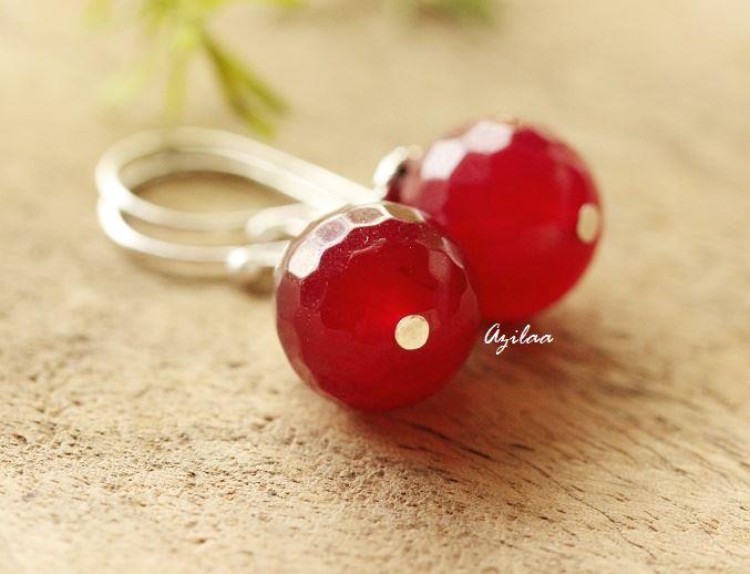 Maroon color gemstone silver beaded earrings