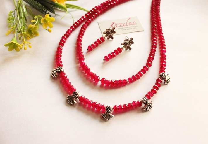 Maroon gemstone handmade beaded necklace set