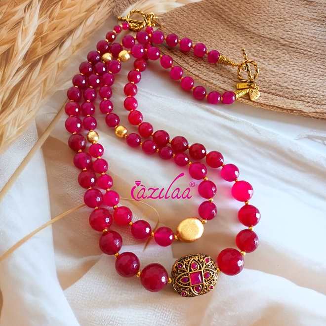 Maroon two beaded golden gemstone designer beaded jewelry
