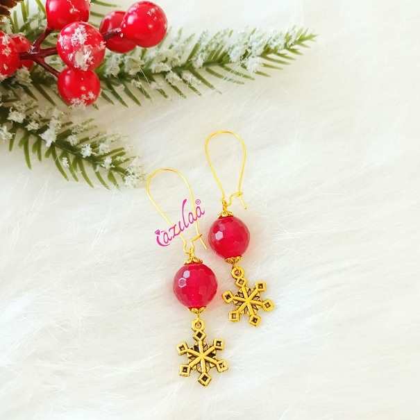 Marron gemstone snowflakes antique golden earrings