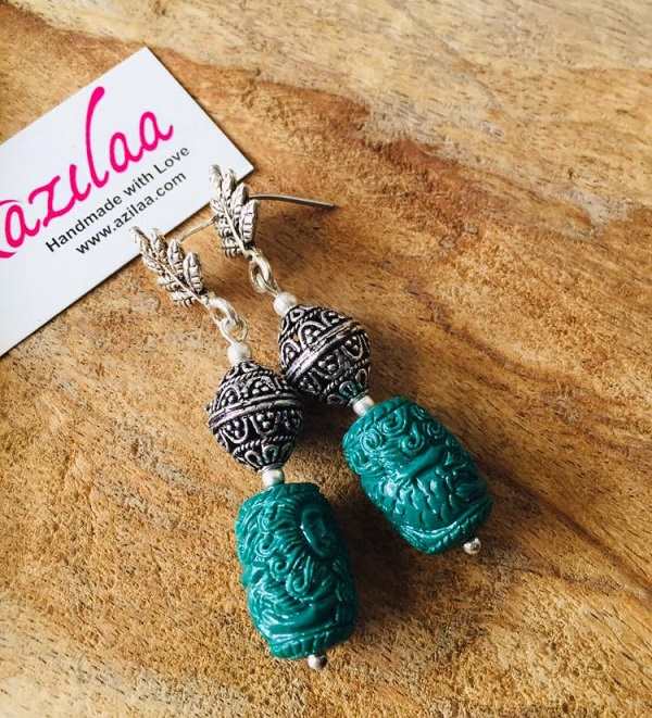 Mermaid necklace Carved beaded Green designer necklace set 