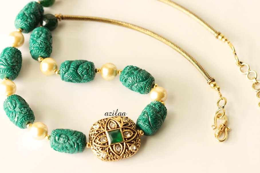 Mermaid pearl Green designer necklace set 