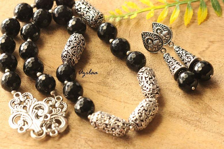 Modern Black gemstone handmade necklace set