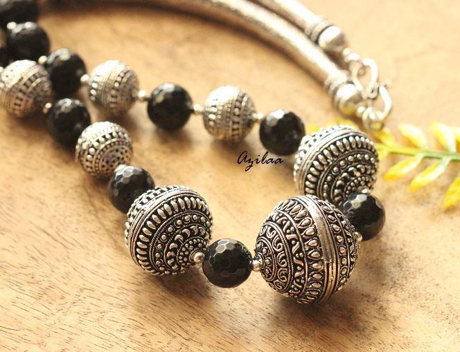 Statement Ethnic Black gemstone handmade necklace set