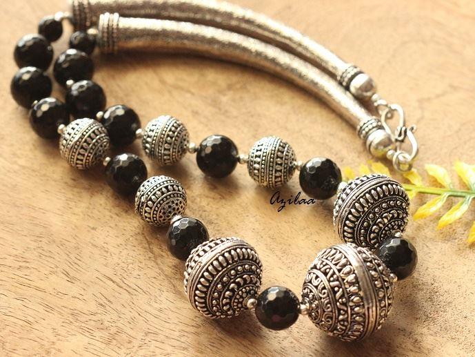 Statement Ethnic Black gemstone handmade necklace set
