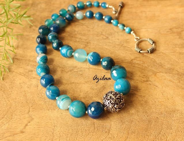 Modern statement agate blue stone necklace and earrings set