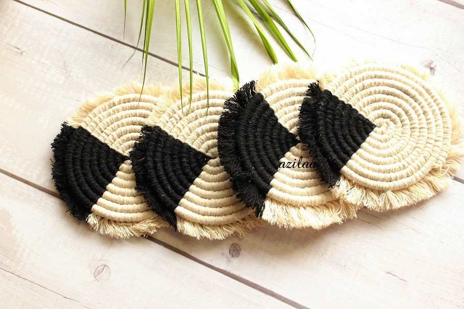 Modern Eco friendly fringe round coaster handmade 4 Pcs