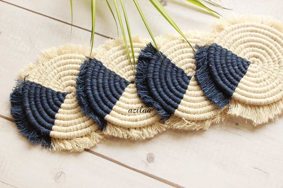 Modern Eco friendly fringe round coaster handmade 4 Pcs