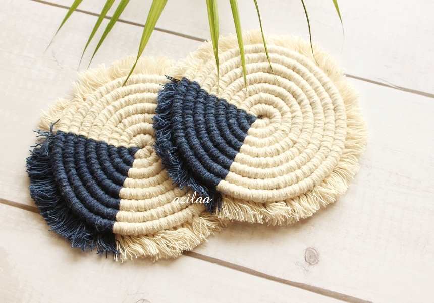 Modern Eco friendly fringe round coaster handmade 4 Pcs