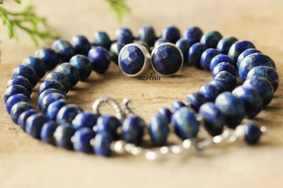 Modern Lapis lazuli gemstone necklace earring set
