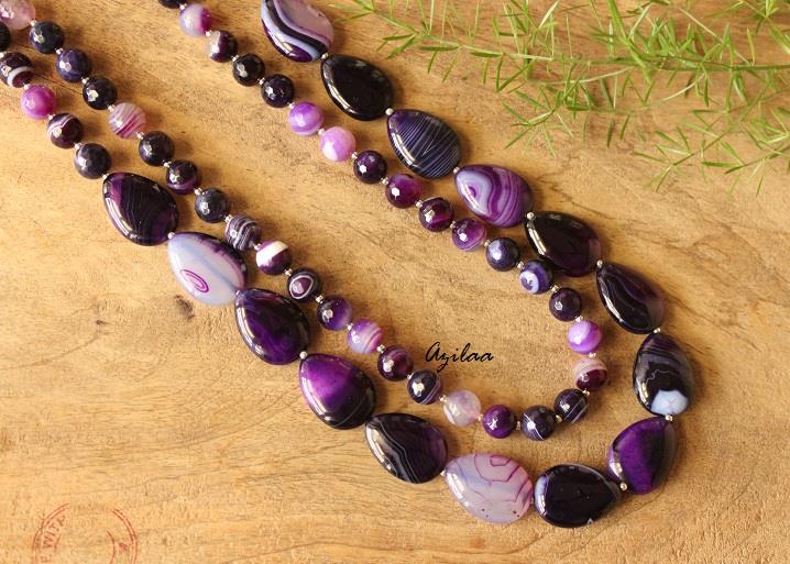 Modern Purple agate gemstone handmade necklace 