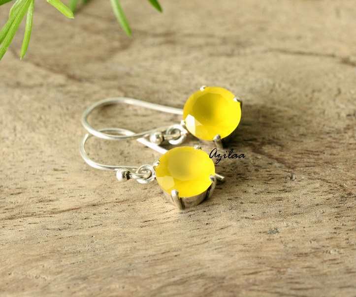 Modern Yellow chalcedony Sterling silver gemstone earrings