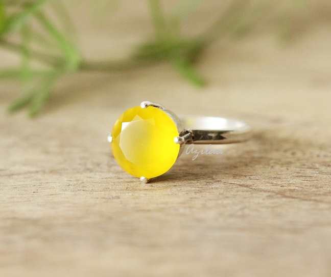 Modern Yellow  sterling silver gemstone handmade ring