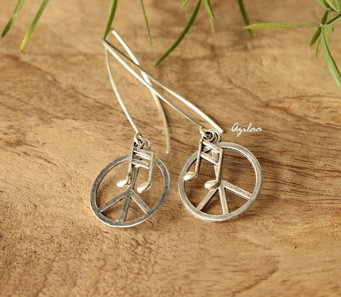 Modern peace charm silver dangler  earrings