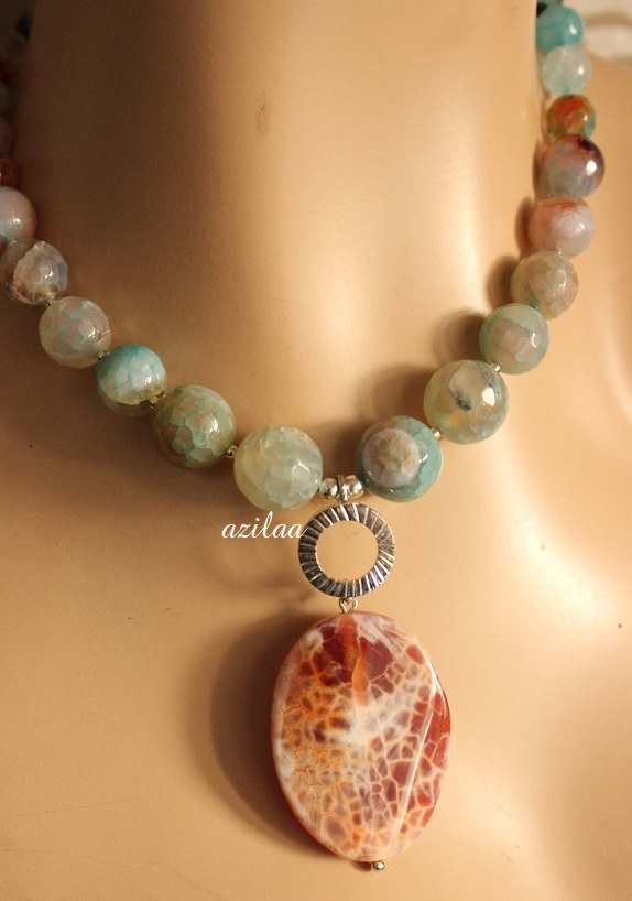 Modern statement gemstone sterling silver necklace earrings set