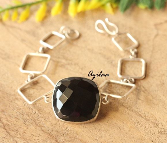 Modern sterling silver black onyx handmade gemstone bracelet