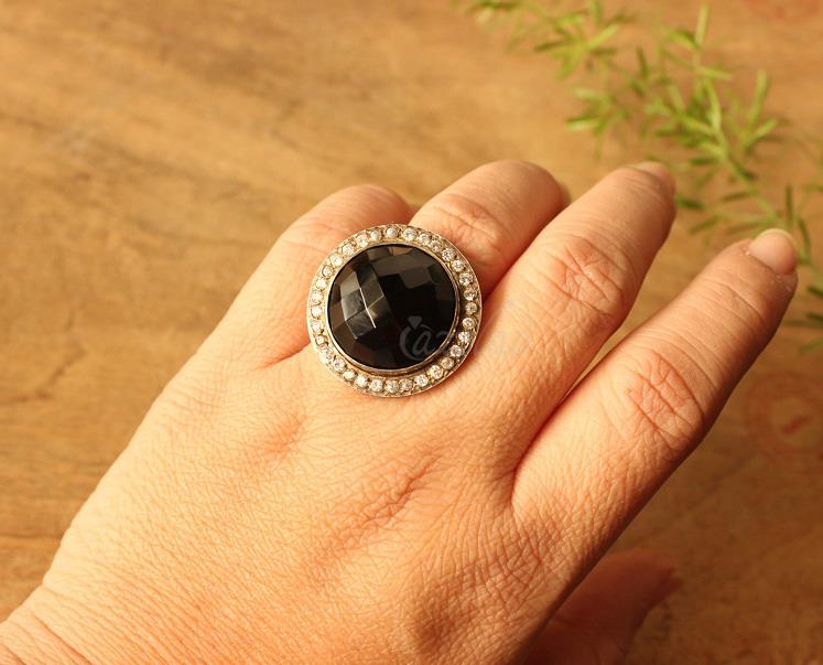Sterling silver black onyx ring, Designer ring for women