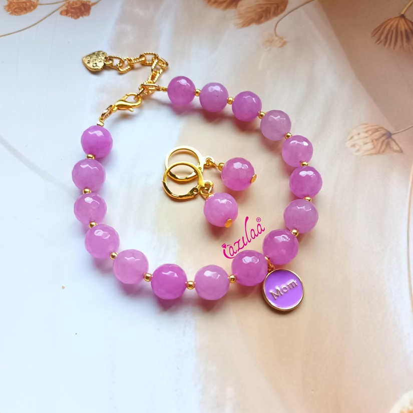 Mom charm bracelet Lavender gemstone beaded set gift for her