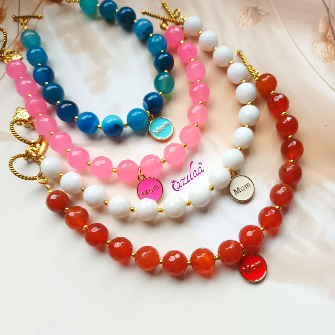 Mom charm  bracelet white  gemstone beaded set gift for her