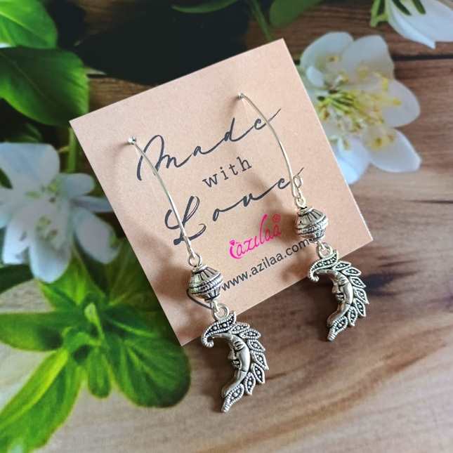 Moon Charm long dangler Earrings