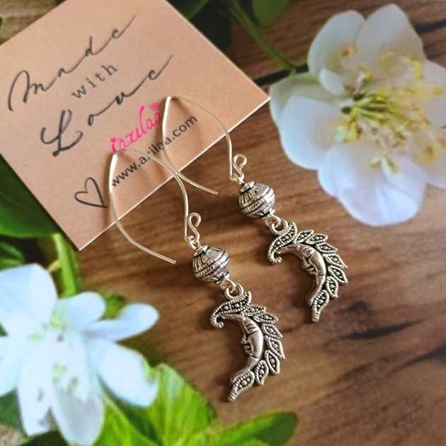 Moon Charm long dangler Earrings