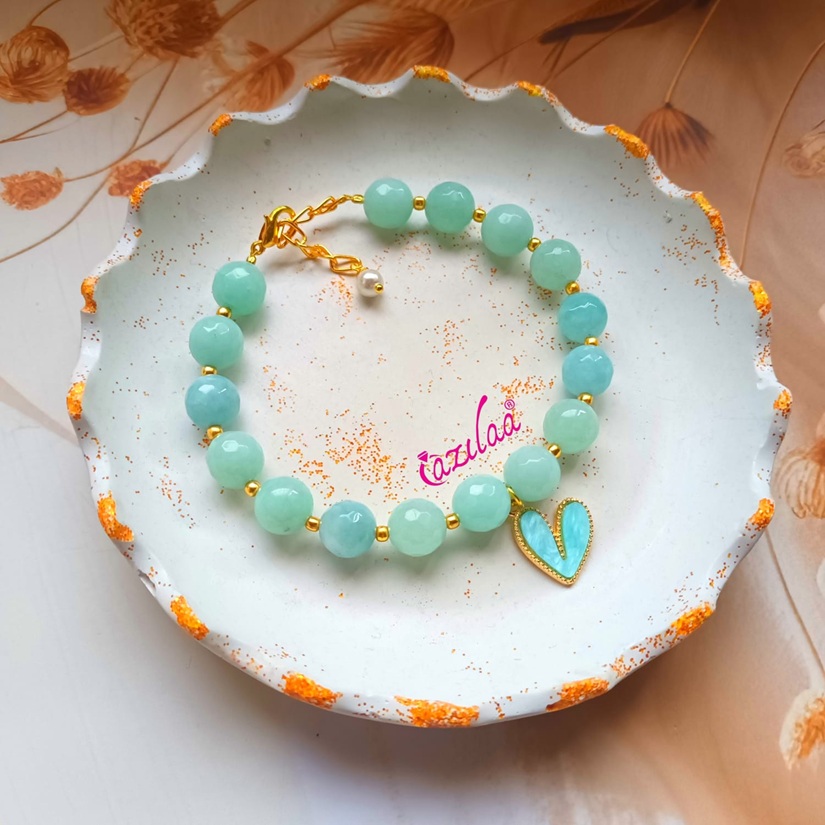 Mother daughter pink and blue gemstone charm bracelets