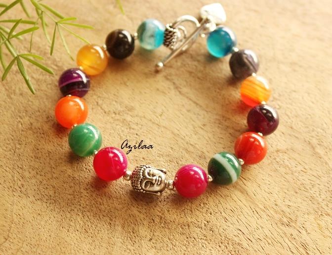 Multi Buddha agate gemstone beaded Bracelet