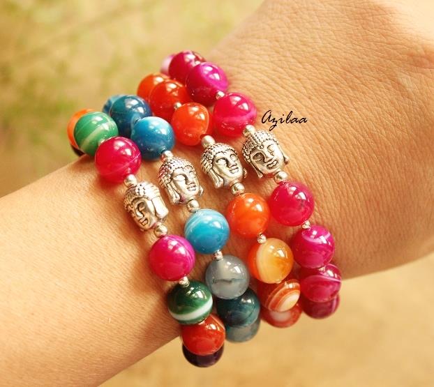 Multi Buddha agate gemstone beaded Bracelet