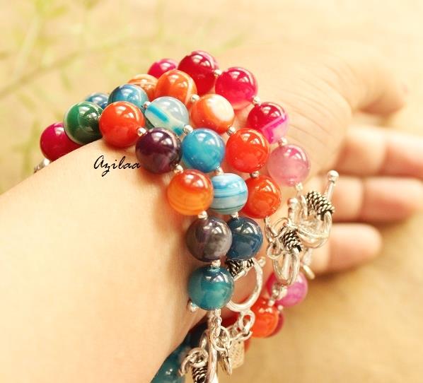 Multi Buddha agate gemstone beaded Bracelet