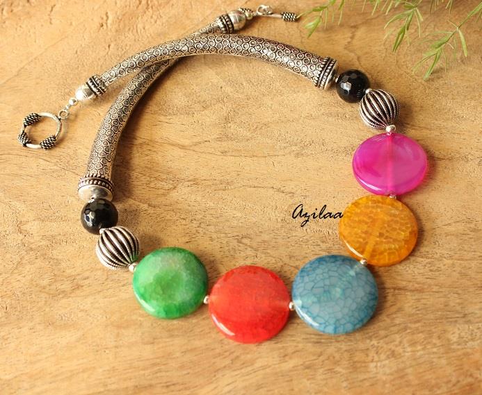 Multi agate gemstone necklace and earring set