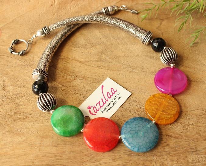 Multi agate gemstone necklace and earring set