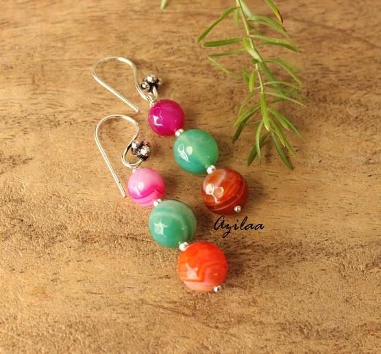 Multi agate gemstone necklace and earring set