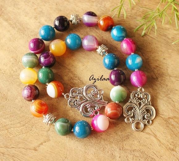 Multi agate gemstone artisan handmade necklace set
