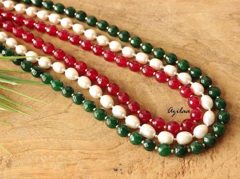 Beaded pearl designer gemstone necklace earrings set