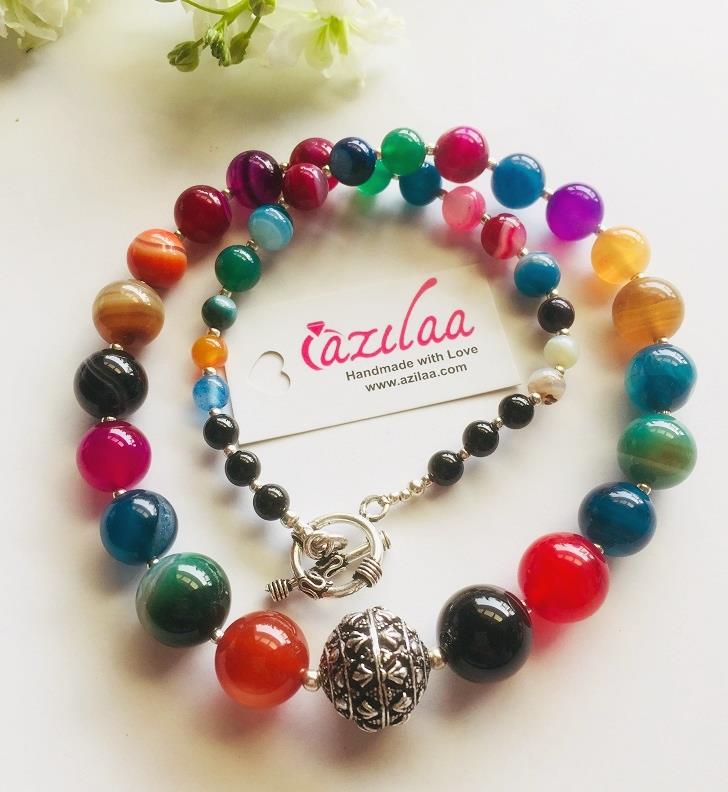 Multi beads necklace earring set designer beaded jewelry