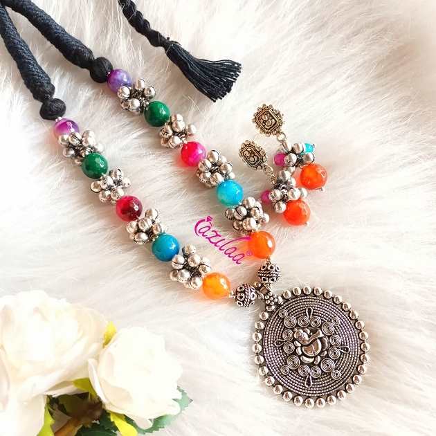 Multi color Ganesha Gemstone necklace set