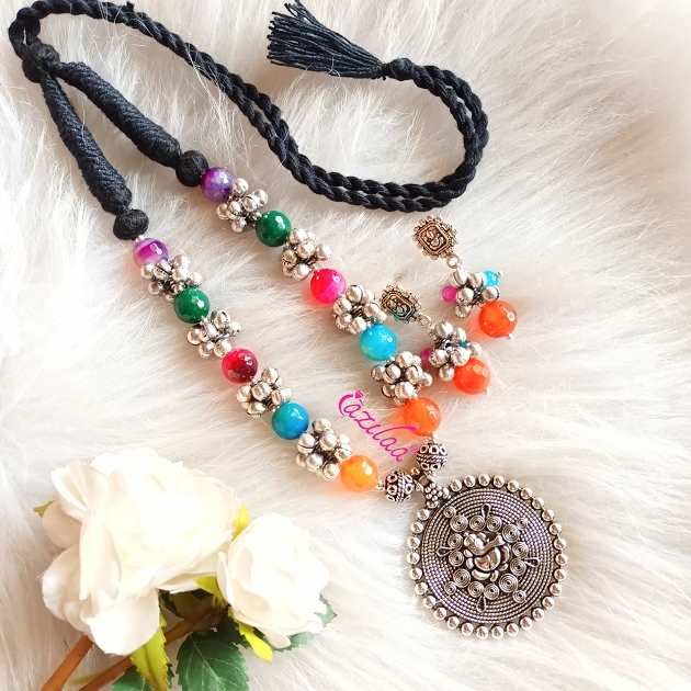 Multi color Ganesha Gemstone necklace set