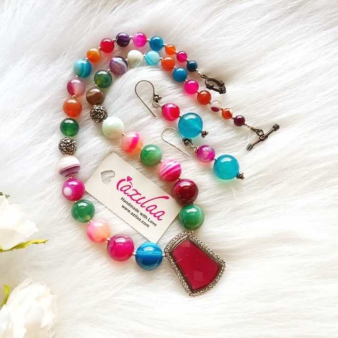 Multi color Gemstone necklace set