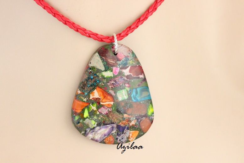 Multi color Large Designer gemstone pendant cord necklace
