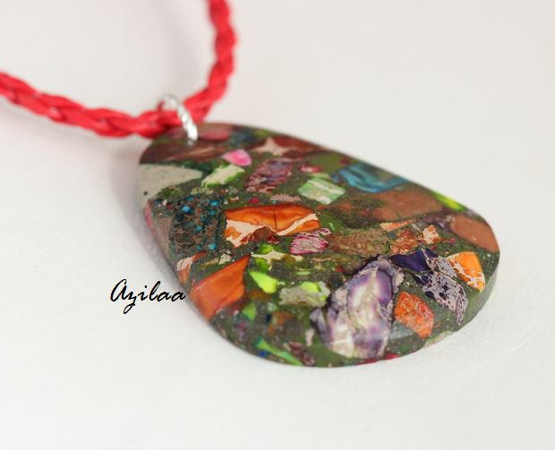 Multi color Large Designer gemstone pendant cord necklace