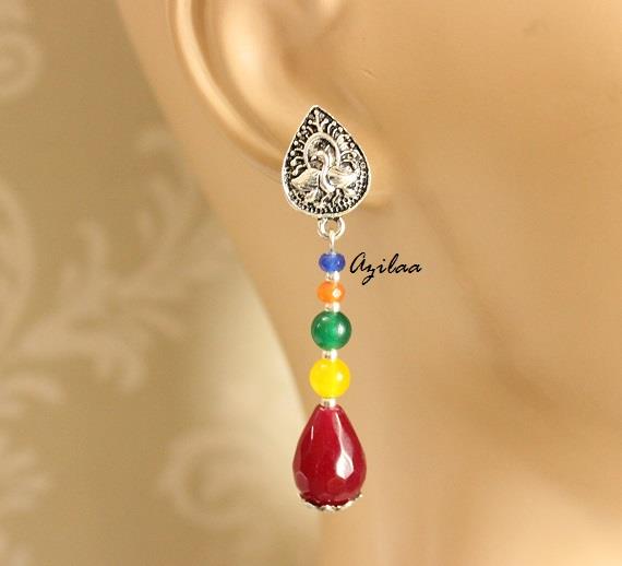 Multi gemstone Peacock Statement handmade necklace set