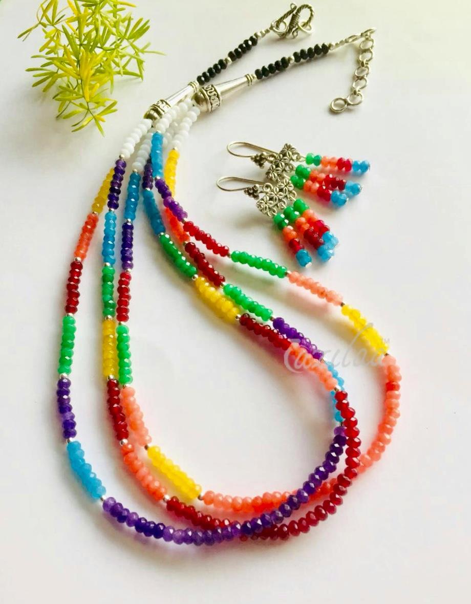 Multi layered gemstone handmade necklace set