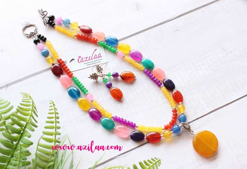 Multi vibrant  Layered gemstone necklace earrings