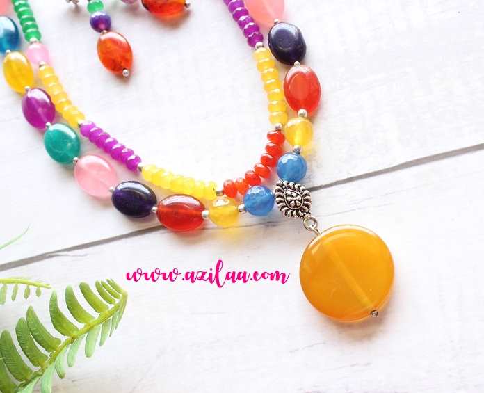 Multi vibrant  Layered gemstone necklace earrings