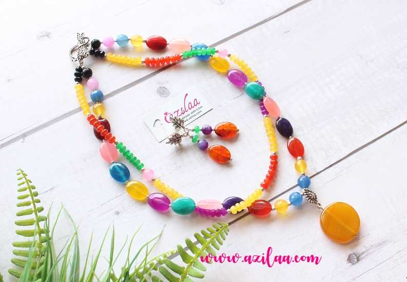 Multi vibrant  Layered gemstone necklace earrings