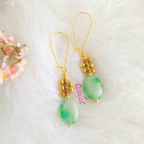 New SPRING green dangler golden earrings