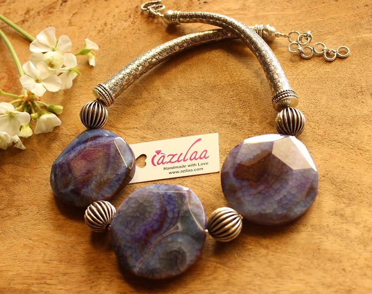 OOAK Purple modern Statement designer gemstone beaded necklace 