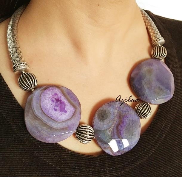 OOAK Purple modern Statement designer gemstone beaded necklace 