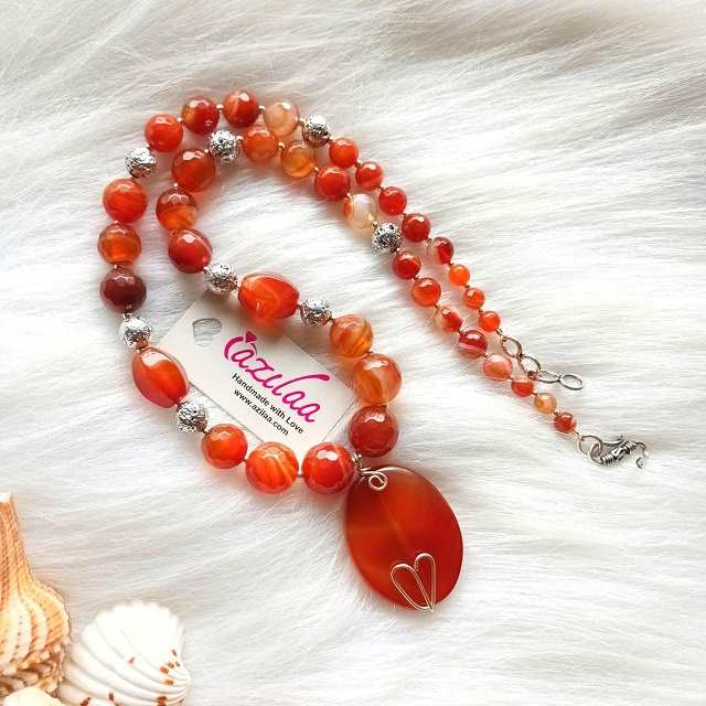 OOAK Red agate shaded gemstone necklace set
